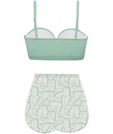 Sets Classic Abstract Tropical Monstera Leaf Seamless Pattern Bikini Set - Green-4 - CY196D8R398 $65.72