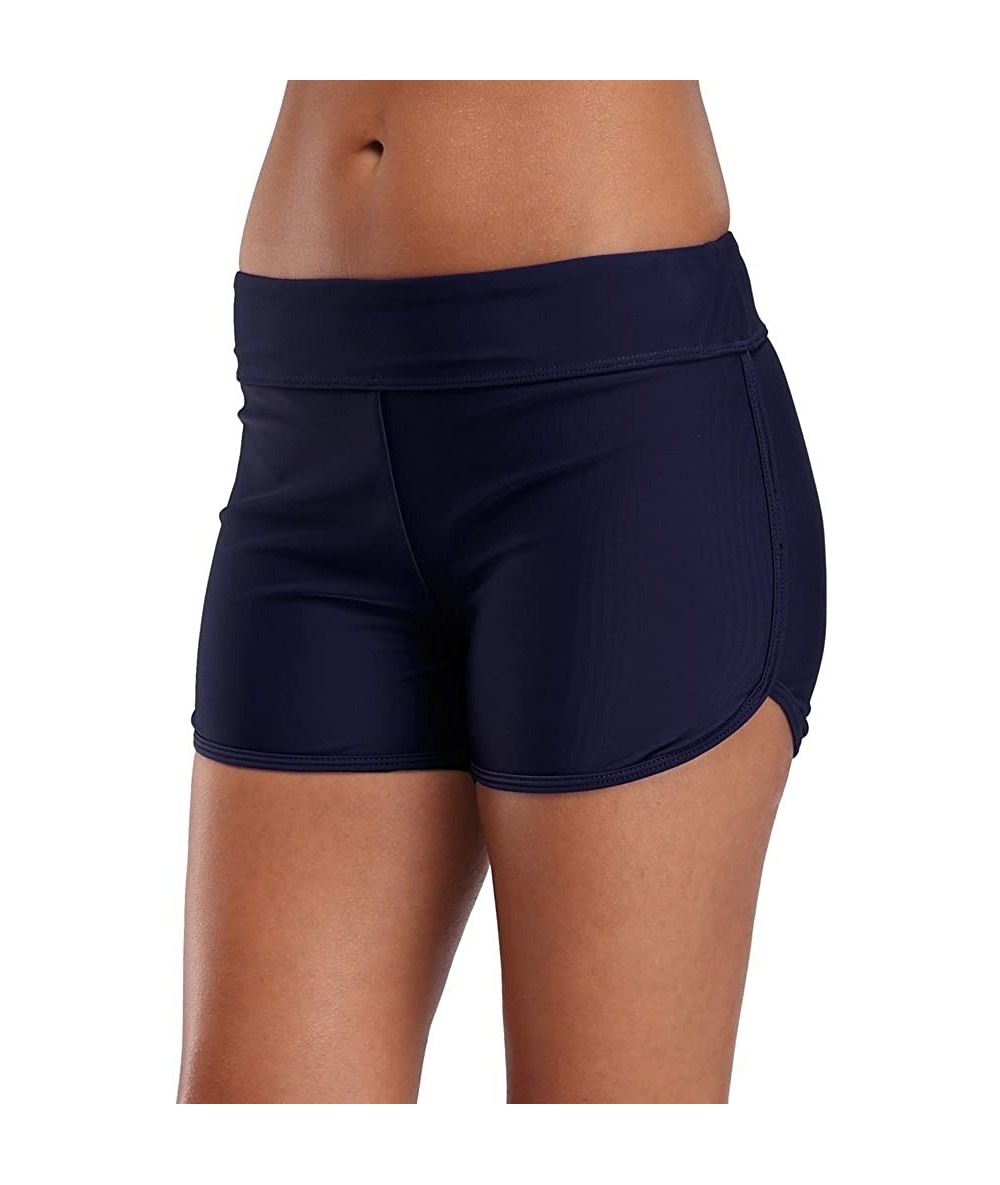 Board Shorts Women's Sporty Swim Shorts Solid Board Shorts Boyleg Swim Bottoms - Navy - CG184RMCSRT $34.11