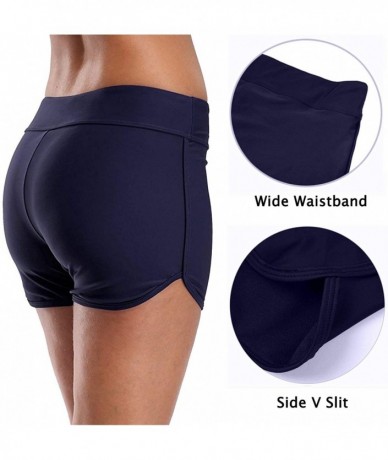 Board Shorts Women's Sporty Swim Shorts Solid Board Shorts Boyleg Swim Bottoms - Navy - CG184RMCSRT $34.11