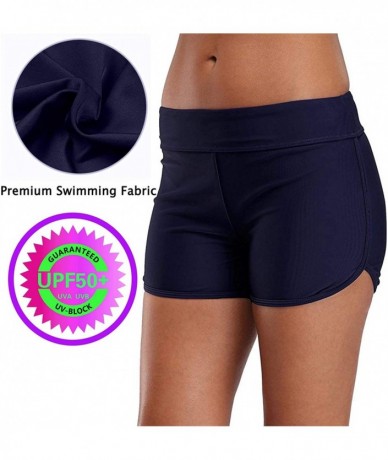 Board Shorts Women's Sporty Swim Shorts Solid Board Shorts Boyleg Swim Bottoms - Navy - CG184RMCSRT $34.11