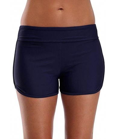 Board Shorts Women's Sporty Swim Shorts Solid Board Shorts Boyleg Swim Bottoms - Navy - CG184RMCSRT $34.11