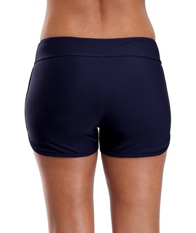 Board Shorts Women's Sporty Swim Shorts Solid Board Shorts Boyleg Swim Bottoms - Navy - CG184RMCSRT $34.11