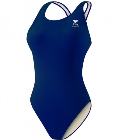 Racing Sport Girl's Solid Maxback Swim Suit - Navy - CC111DTP5M7 $42.46