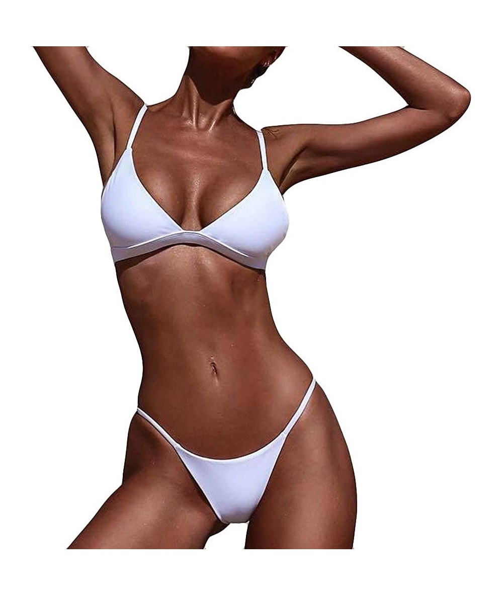 Sets Triangle Bikini-Women Push-Up Padded Bra Beach Bikini Set Swimsuit Swimwear - White - CU19466DX27 $19.05