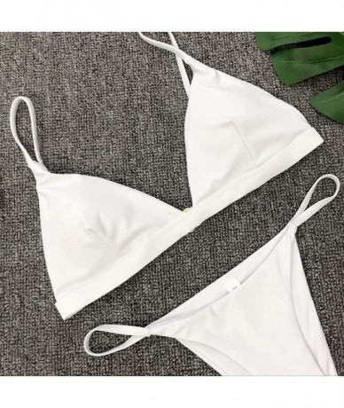 Sets Triangle Bikini-Women Push-Up Padded Bra Beach Bikini Set Swimsuit Swimwear - White - CU19466DX27 $19.05