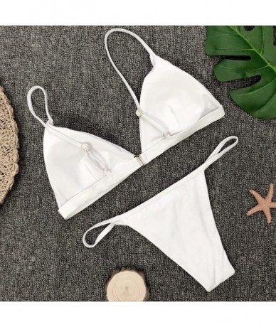 Sets Triangle Bikini-Women Push-Up Padded Bra Beach Bikini Set Swimsuit Swimwear - White - CU19466DX27 $19.05