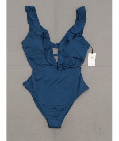 One-Pieces Women's Swimwear Ruffle Plunge One Piece Swimsuit - Teal Blue - CT194S9RN4S $33.67