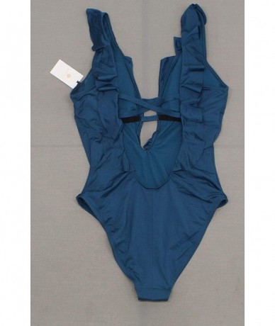 One-Pieces Women's Swimwear Ruffle Plunge One Piece Swimsuit - Teal Blue - CT194S9RN4S $33.67