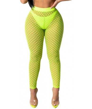 Bottoms Women's See Through Sheer Mesh Long Pants Trousers Swimwear Bikini Bottom Cover Up - Green-c - CE195MMC8CL $23.58