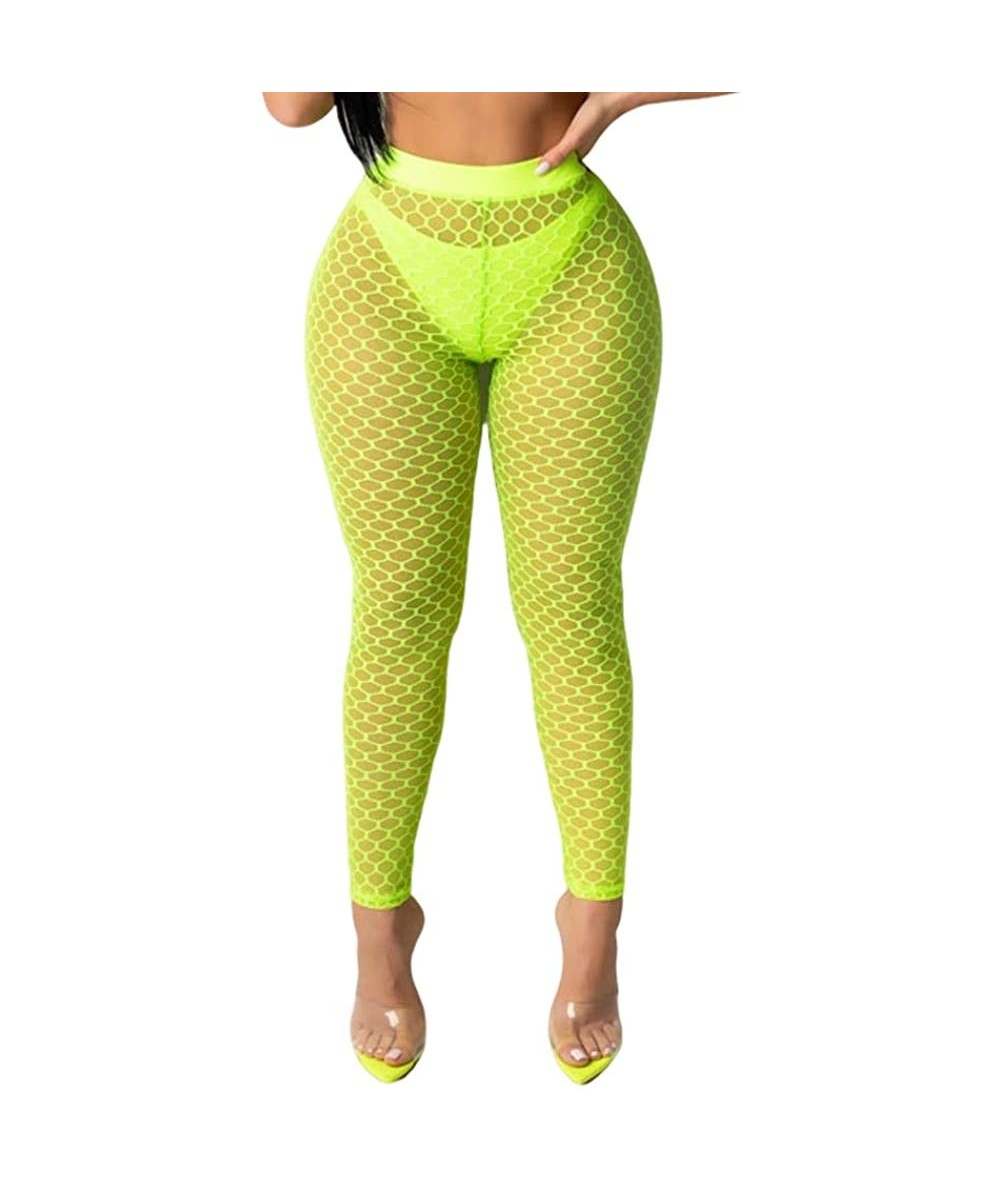 Bottoms Women's See Through Sheer Mesh Long Pants Trousers Swimwear Bikini Bottom Cover Up - Green-c - CE195MMC8CL $23.58