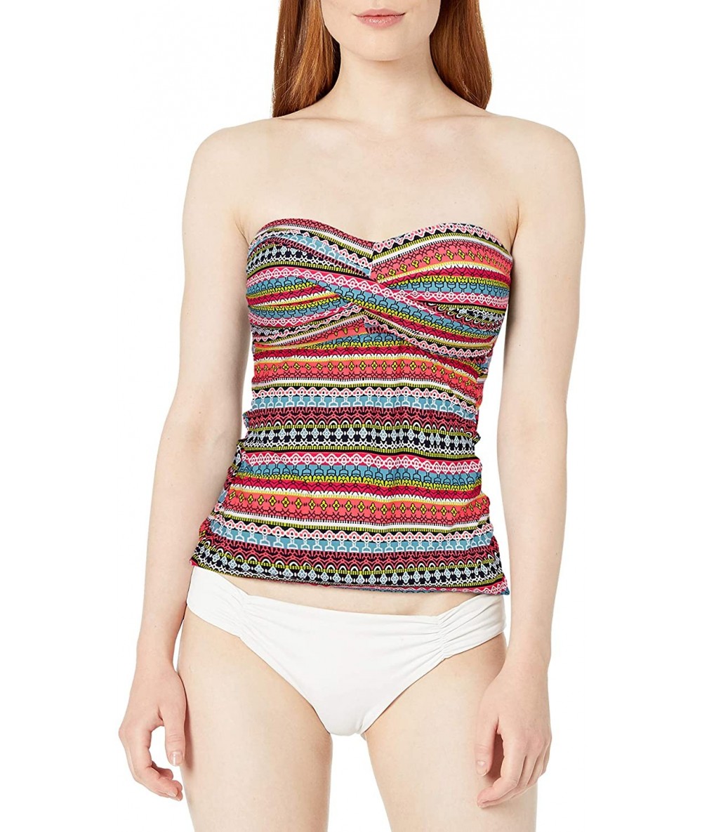 Tops Women's Twist Front Shirred Bandeau Tankini Swim Top - Jet Set Stripe - CY18ZQ6RTK0 $82.48