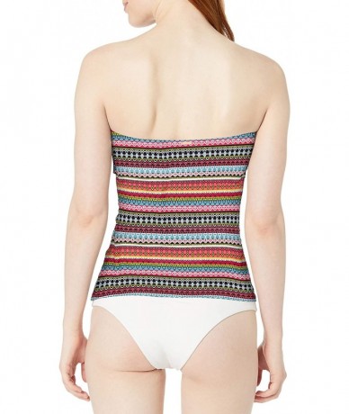 Tops Women's Twist Front Shirred Bandeau Tankini Swim Top - Jet Set Stripe - CY18ZQ6RTK0 $82.48