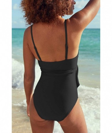 One-Pieces Women's Plunge V Neck Wrap Tie Belted Cutout One Piece Swimsuits - Black - CY1943OS22Y $39.31