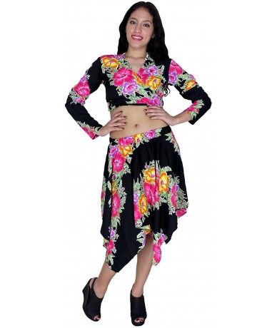 Cover-Ups Women 2 Piece Outfit Summer Tropical Printed Crop Top and Midi Skirt - Halloween Black_o209 - C111IEBJN1V $25.85