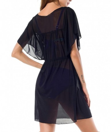 Cover-Ups Womens Summer Sexy See-Through Bikini Cover up Sun Protective Beach Dress - Chiffon Black - CB18U4IC6N8 $41.31