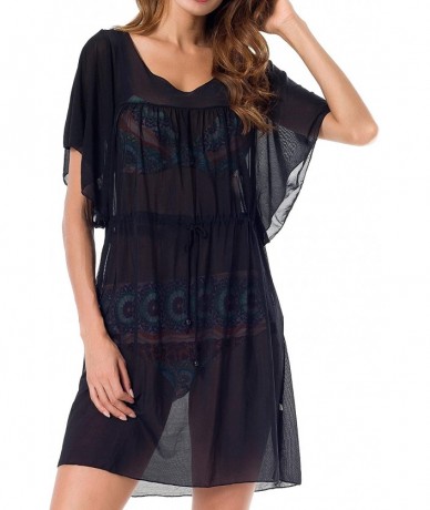 Cover-Ups Womens Summer Sexy See-Through Bikini Cover up Sun Protective Beach Dress - Chiffon Black - CB18U4IC6N8 $41.31