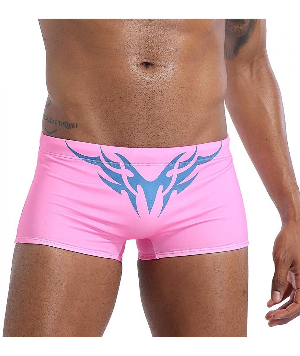 Racing Mens Sexy Swim Briefs Square Leg Swimsuit Swimwear with Pad - Pink-1 - CZ194UEMH76 $37.31