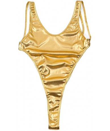 One-Pieces Women's Shiny Metallic One Piece Swimsuit Bikini Thong Swimwear Beachwear - Backless Gold - CJ185A5KGS0 $31.35