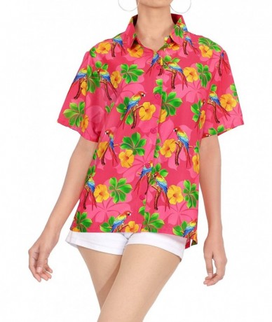 Cover-Ups Women's Hawaiian Blouse Shirt Short Sleeves Nightwear Shirt Embroidered - Pink_x187 - CC188HSEYNH $41.83