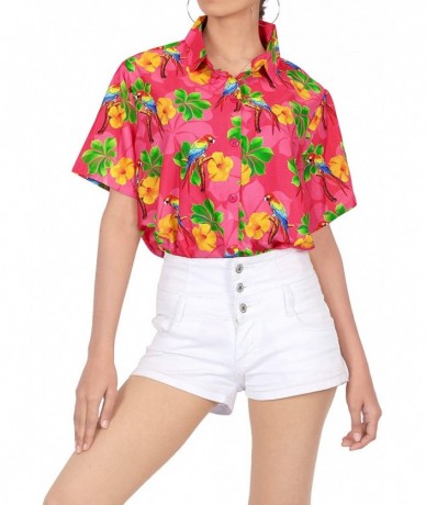 Cover-Ups Women's Hawaiian Blouse Shirt Short Sleeves Nightwear Shirt Embroidered - Pink_x187 - CC188HSEYNH $41.83