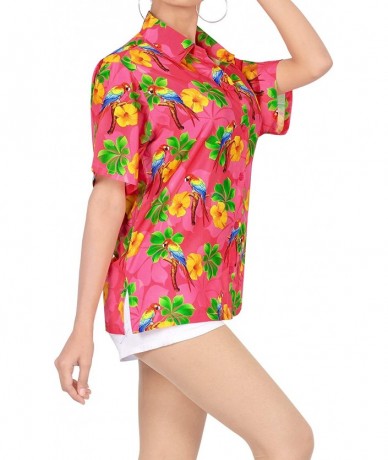 Cover-Ups Women's Hawaiian Blouse Shirt Short Sleeves Nightwear Shirt Embroidered - Pink_x187 - CC188HSEYNH $41.83