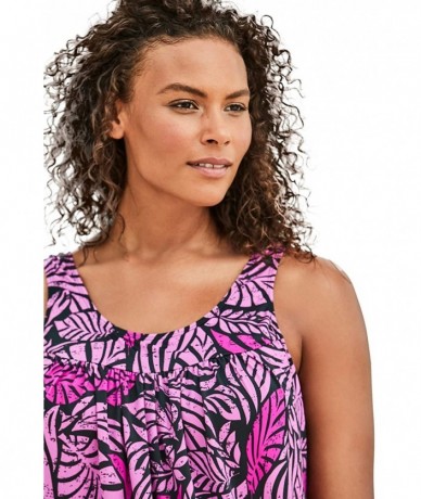 Tankinis Women's Plus Size 2-Piece Blouson Swim Set - Blue Stencil Leaf Print (0049) - CB195SDZ66C $77.03