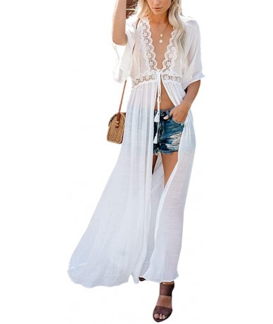 Cover-Ups Women Kimonos Cardigan Swimsuit Cover ups Sexy Vogue Long Beach Dresses - 2-white - CT190MLIE5C $37.58