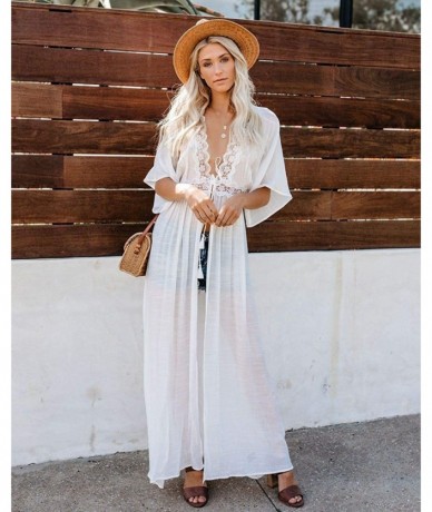 Cover-Ups Women Kimonos Cardigan Swimsuit Cover ups Sexy Vogue Long Beach Dresses - 2-white - CT190MLIE5C $37.58