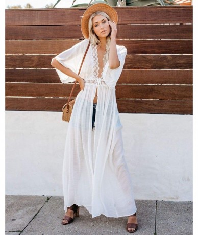 Cover-Ups Women Kimonos Cardigan Swimsuit Cover ups Sexy Vogue Long Beach Dresses - 2-white - CT190MLIE5C $37.58