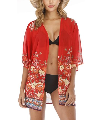 Cover-Ups Women's S 3XL Floral Print Kimono Tops Cover Up Cardigans - T02 - CU18RSO7MSI $30.41