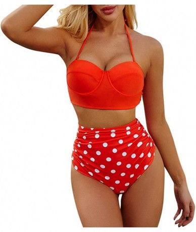 Sets Women Tummy Control Bikini Set Swimwear High Waist Bathsuit Top Plus Bottom - 003-red - CT196II2R6T $28.14