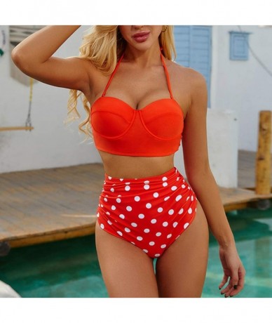 Sets Women Tummy Control Bikini Set Swimwear High Waist Bathsuit Top Plus Bottom - 003-red - CT196II2R6T $28.14