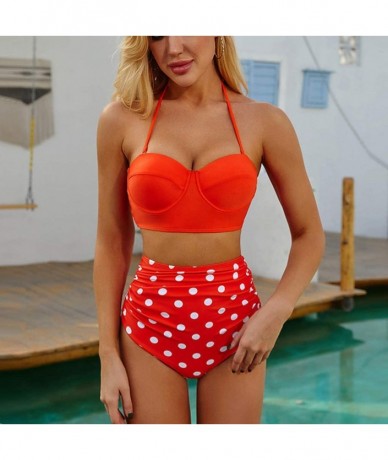 Sets Women Tummy Control Bikini Set Swimwear High Waist Bathsuit Top Plus Bottom - 003-red - CT196II2R6T $28.14