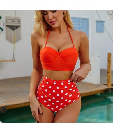 Sets Women Tummy Control Bikini Set Swimwear High Waist Bathsuit Top Plus Bottom - 003-red - CT196II2R6T $28.14