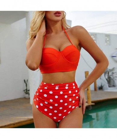 Sets Women Tummy Control Bikini Set Swimwear High Waist Bathsuit Top Plus Bottom - 003-red - CT196II2R6T $28.14