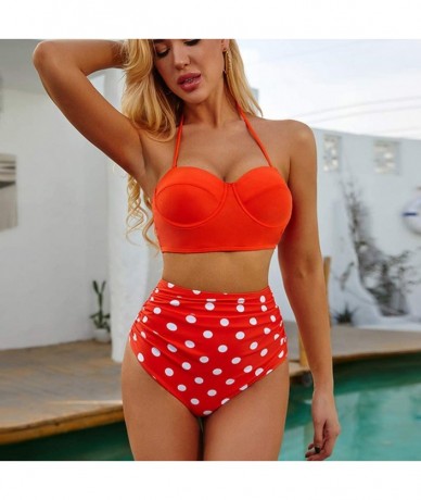 Sets Women Tummy Control Bikini Set Swimwear High Waist Bathsuit Top Plus Bottom - 003-red - CT196II2R6T $28.14