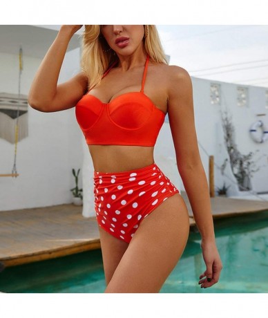 Sets Women Tummy Control Bikini Set Swimwear High Waist Bathsuit Top Plus Bottom - 003-red - CT196II2R6T $28.14