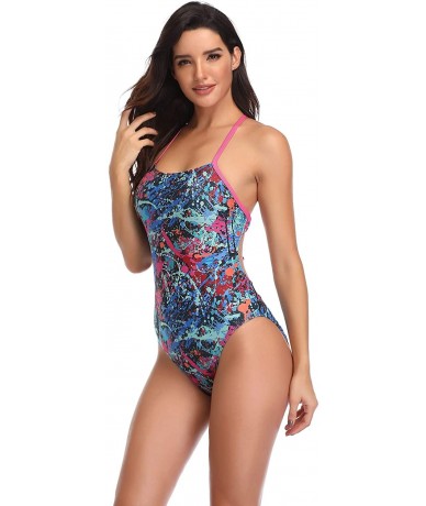 Racing Girls/Womens Pro One Piece Thin Strap Athletic Swimsuit - Multi Combo - CX18W3CMICL $46.23