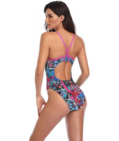 Racing Girls/Womens Pro One Piece Thin Strap Athletic Swimsuit - Multi Combo - CX18W3CMICL $46.23