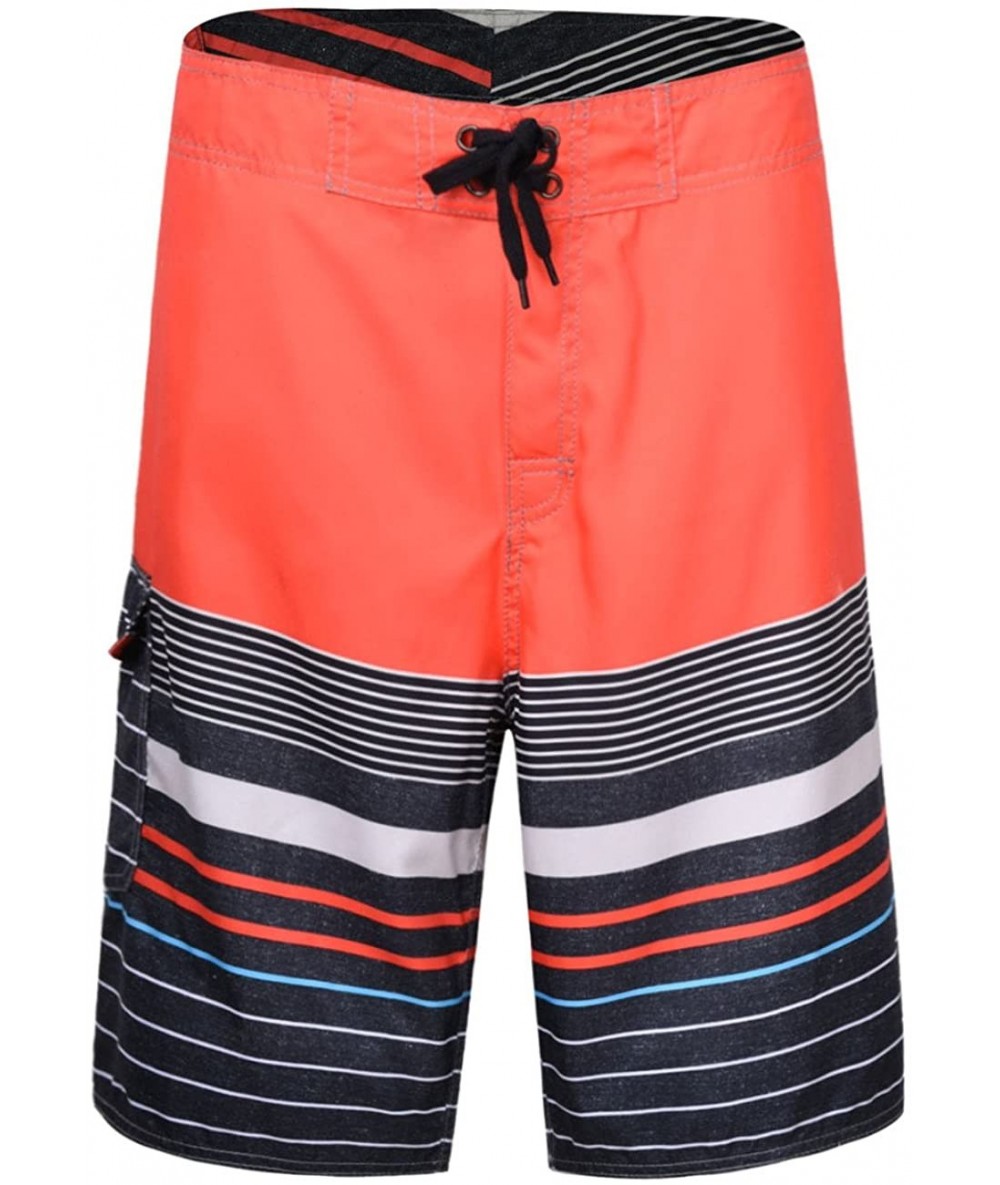 Board Shorts Men's Beachwear Striped Printed Fast Dry Surf Trunks with Side Pocket - Orange-27 - CG183M20DT4 $32.99