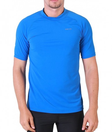 Rash Guards Mens Short Sleeve Rash Guard Swim Shirt Quick Dry Athletic Surfing Tops UPF 50+ - Bodega Blue - C718EXZXI72 $33.36