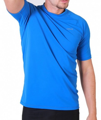 Rash Guards Mens Short Sleeve Rash Guard Swim Shirt Quick Dry Athletic Surfing Tops UPF 50+ - Bodega Blue - C718EXZXI72 $33.36