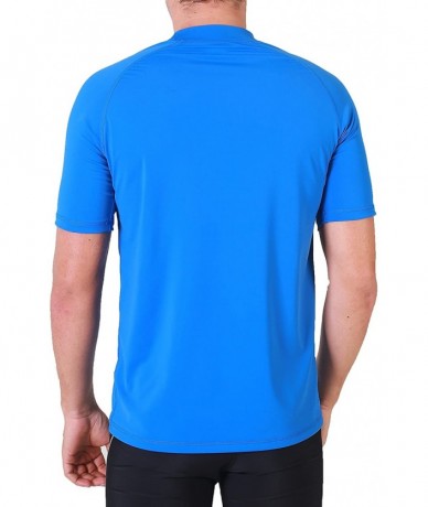 Rash Guards Mens Short Sleeve Rash Guard Swim Shirt Quick Dry Athletic Surfing Tops UPF 50+ - Bodega Blue - C718EXZXI72 $33.36