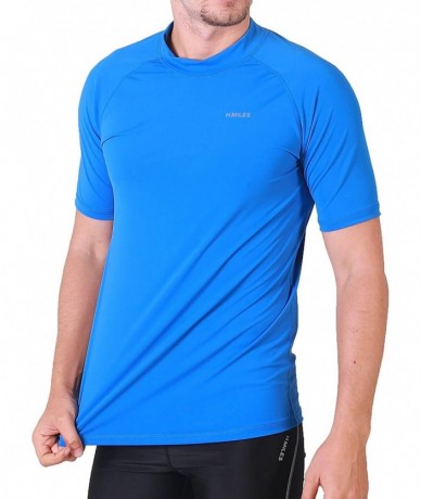 Rash Guards Mens Short Sleeve Rash Guard Swim Shirt Quick Dry Athletic Surfing Tops UPF 50+ - Bodega Blue - C718EXZXI72 $33.36