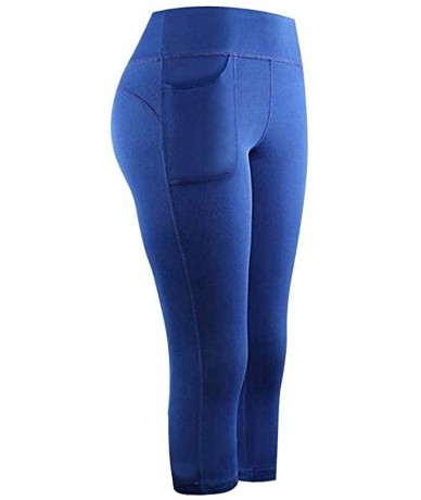 Tankinis Yoga Leggings with Pockets for Women High Waist Tummy Control Yoga Pants Capris Workout Leggings Shorts - Blue 1 - C...