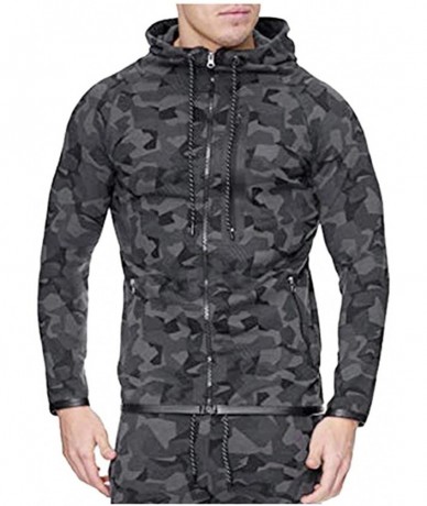 Racing Mens Camouflage Print Zipper Hoodies Casual Long Sleeve Hooded Sweatshirt Drawstring Slim Fit Sport Outwear - Black - ...