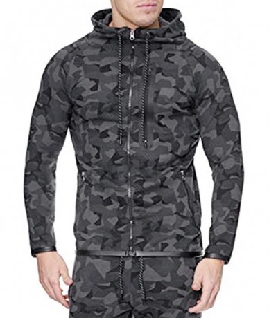 Racing Mens Camouflage Print Zipper Hoodies Casual Long Sleeve Hooded Sweatshirt Drawstring Slim Fit Sport Outwear - Black - ...