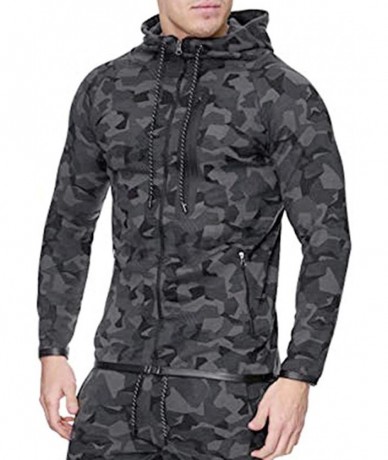 Racing Mens Camouflage Print Zipper Hoodies Casual Long Sleeve Hooded Sweatshirt Drawstring Slim Fit Sport Outwear - Black - ...