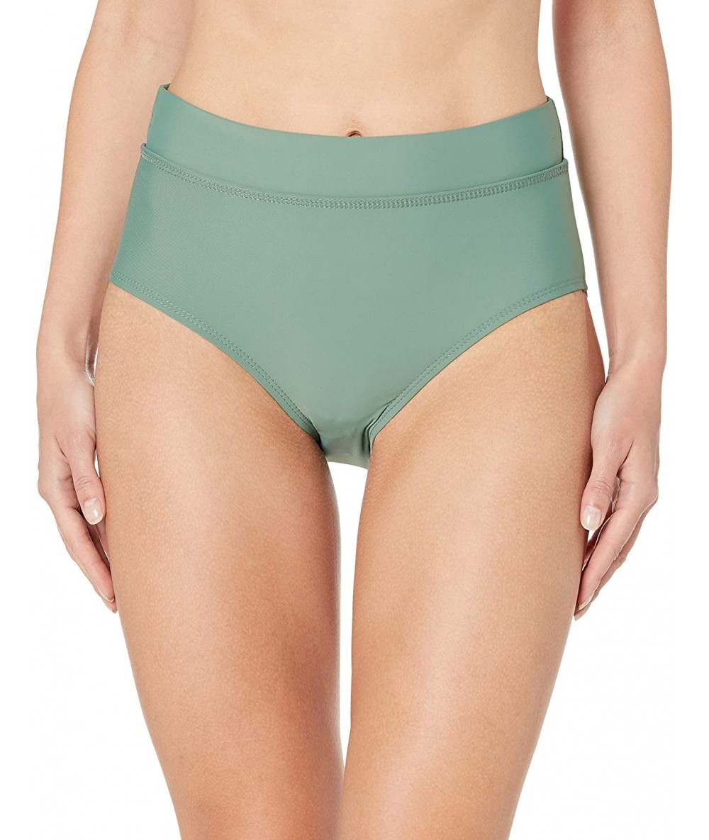 Bottoms Athena Women's Soft Band Mid Waist Swimsuit Bikini Bottom - Solids Olive - CX18HKAX6QE $60.85