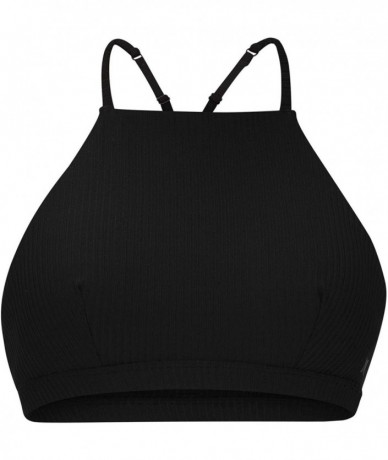 Tops Women's Quick Dry Ribbed High Neck Goddess Bikini Top - Black - C018WGY8XTT $47.66